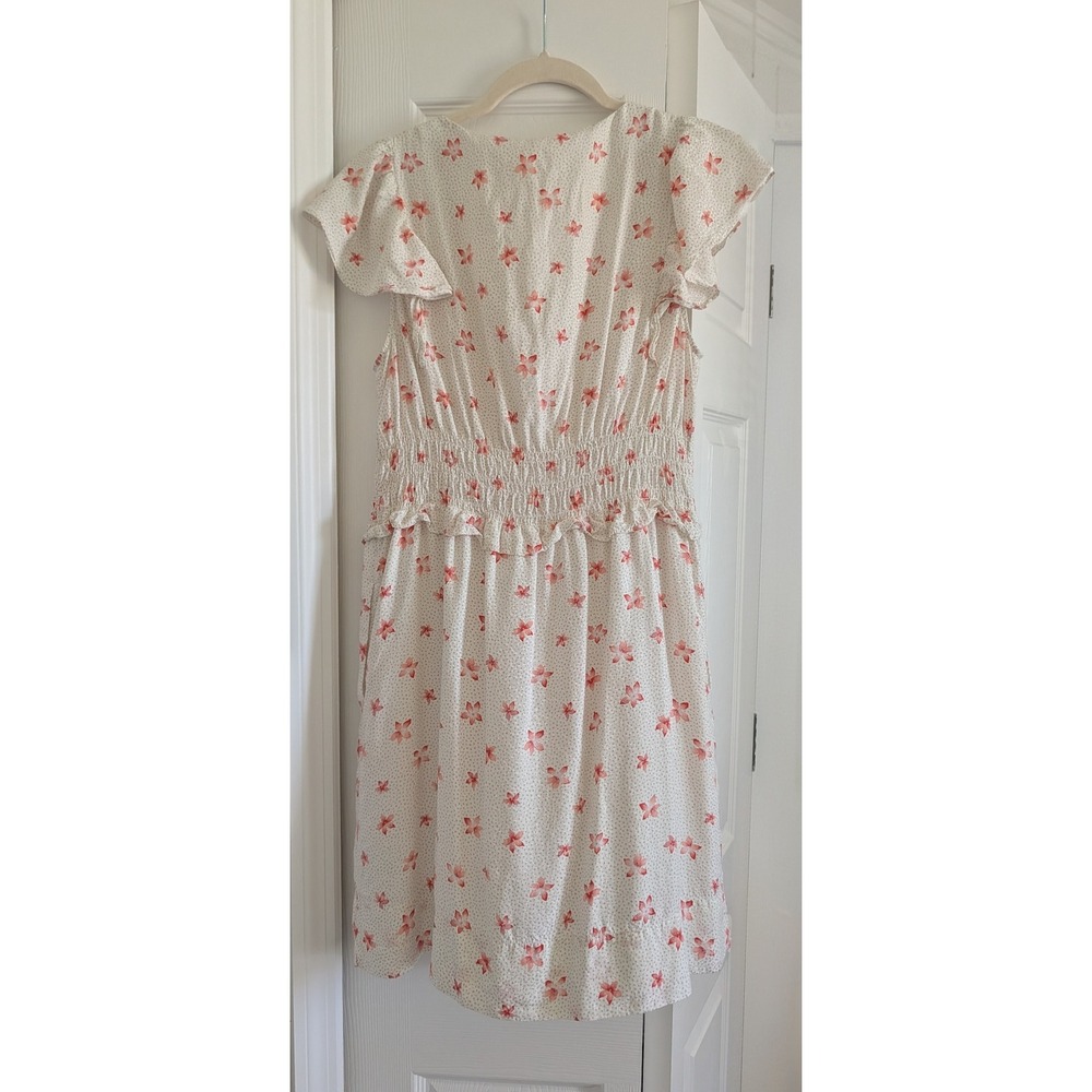 Rebecca Taylor Silk Blend Floral Polka Dot Flutter Sleeve Smocked Dress Large - Picture 2 of 4